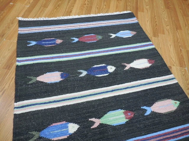 4' x 6' Ft. Fun Colorful Contemporary Fish Design Turkish Oushak Kilim Hand Knotted Wool Area Rug – BR3060
