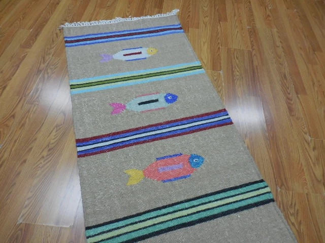 2.6' x 6' Ft. Fun Colorful Fish Design Turkish Hand Knotted Wool Rug / Runner - BR3054