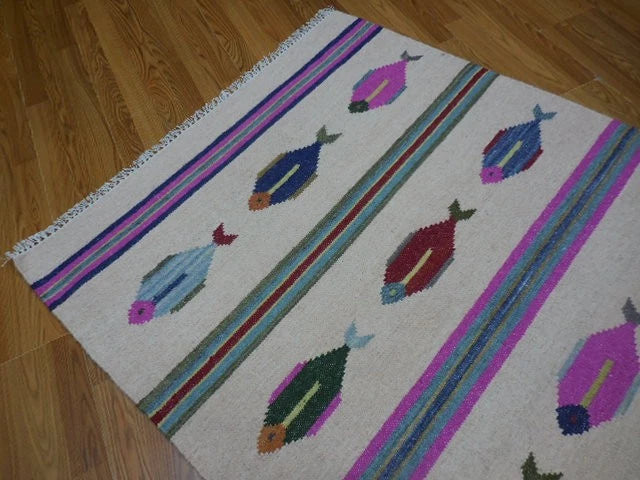 4' x 6' Ft. Fun Colorful Fish Design Turkish Oushak Kilim Hand Knotted Wool Area Rug – BR3049
