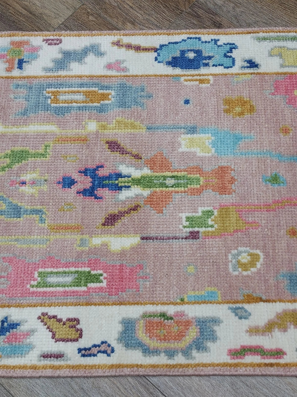 2.6' x 6' Ft. Pink Turkish Bohemian Oushak Hand Knotted Wool Runner / Rug