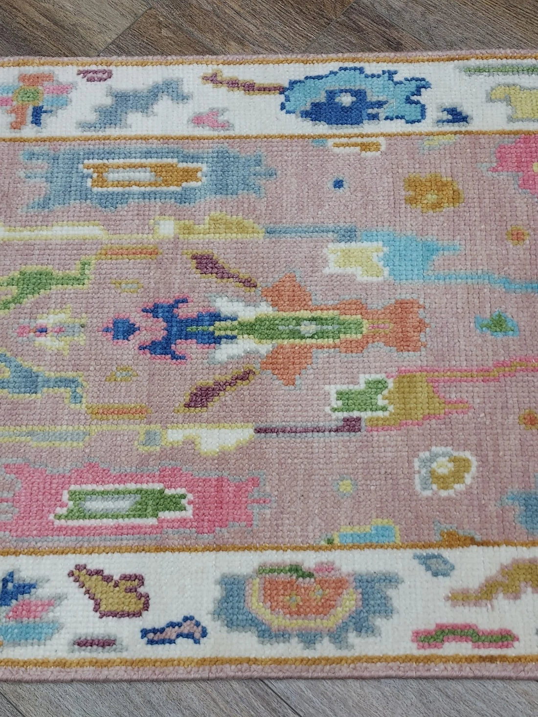 2.6' x 6' Ft. Pink Turkish Bohemian Oushak Hand Knotted Wool Runner / Rug