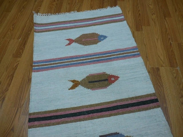 2.6' x 6' Ft. Fun Colorful Fish Design Turkish Hand Knotted Wool Rug / Runner - BR3050