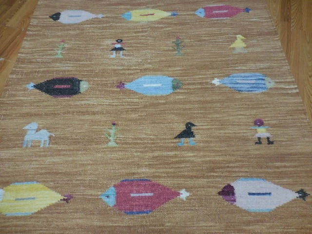 5' x 8' Ft. Fun Colorful Fish / Farm Design Turkish Oushak Hand Knotted Wool Area Rug - BR3063