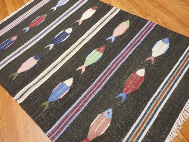 4' x 6' Ft. Fun Colorful Contemporary Fish Design Turkish Oushak Kilim Hand Knotted Wool Area Rug – BR3060