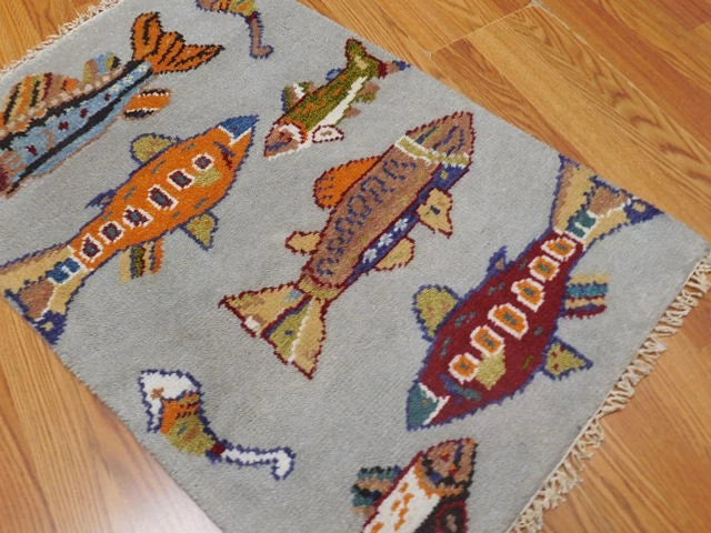2' x 3' Ft. Fun Fish/Sea Design Turkish Oushak Bohemian Hand Knotted Wool Area Rug - BR2658
