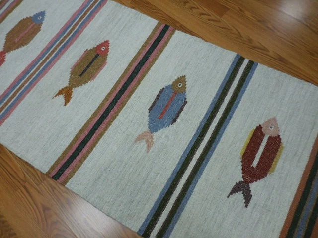 2.6' x 6' Ft. Fun Colorful Fish Design Turkish Hand Knotted Wool Rug / Runner - BR3050