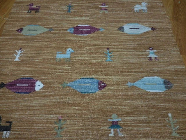 5' x 8' Ft. Fun Colorful Fish Design Turkish Oushak Hand Knotted Wool Area Rug - BR3020