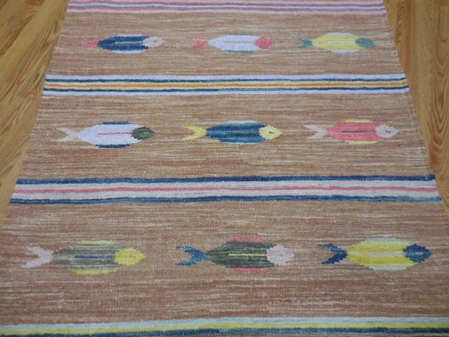 4' x 6' Ft. Fun Colorful Contemporary Fish Design Turkish Oushak Kilim Hand Knotted Wool Area Rug – BR3065