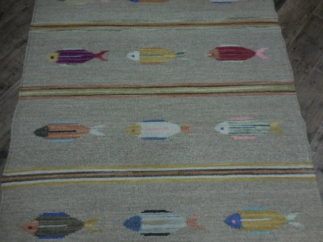 4' x 6' Ft. Fun Colorful Fish Design Turkish Oushak Hand Knotted Wool Area Rug – BR2648