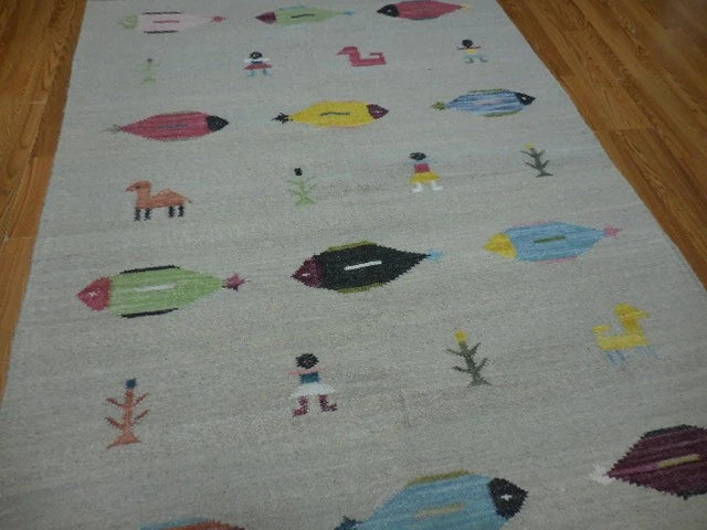 5' x 8' Ft. Fun Colorful Fish / Farm Design Turkish Oushak Hand Knotted Wool Area Rug - BR3064