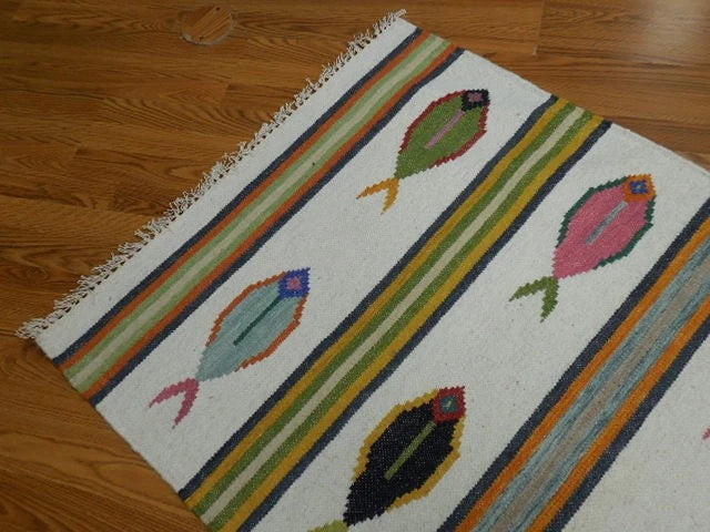 3' x 5' Ft. Fun Colorful Contemporary Fish Design Turkish Oushak Kilim Hand Knotted Wool Area Rug – BR3100
