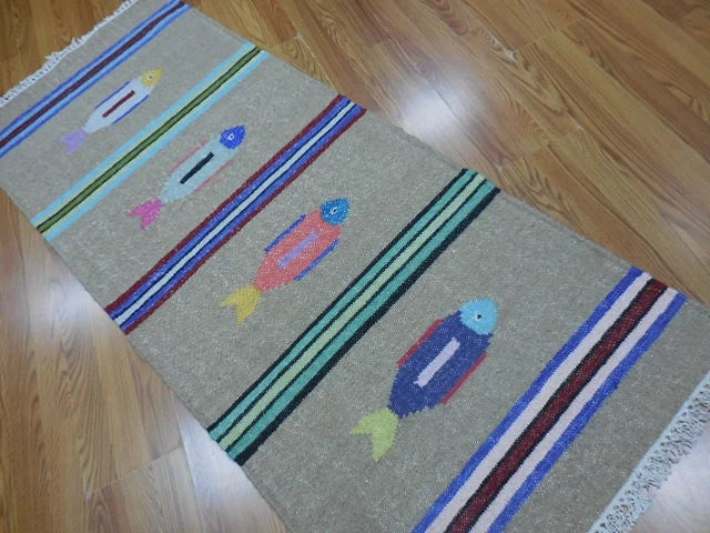 2.6' x 6' Ft. Fun Colorful Fish Design Turkish Hand Knotted Wool Rug / Runner - BR3054