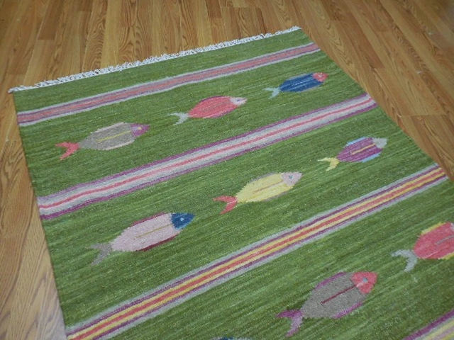 4' x 6' Ft. Fun Colorful Fish Design Turkish Oushak Hand Knotted Wool Area Rug – BR3056