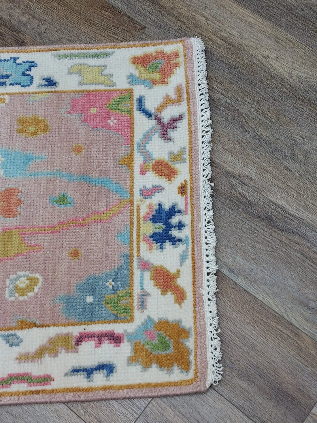 2.6' x 6' Ft. Pink Turkish Bohemian Oushak Hand Knotted Wool Runner / Rug