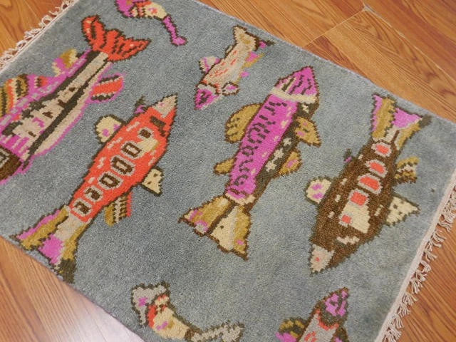 2' x 3' Ft. Fun Fish/Sea Design Turkish Oushak Bohemian Hand Knotted Wool Area Rug - BR2671