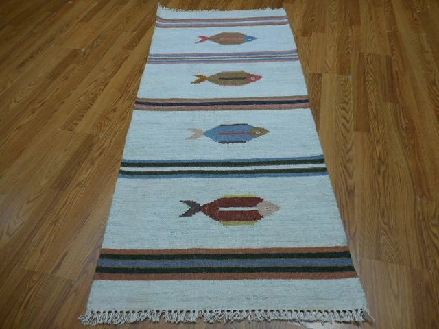 2.6' x 6' Ft. Fun Colorful Fish Design Turkish Hand Knotted Wool Rug / Runner - BR3050