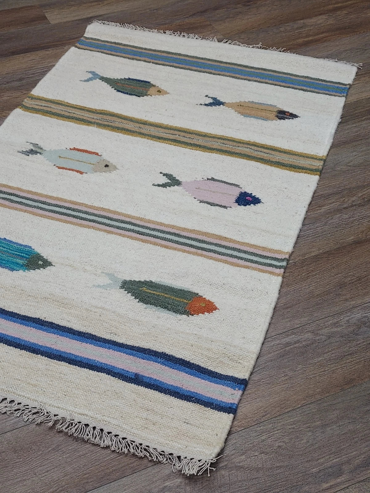 3' x 5' Ft. Fun Colorful Fish Design Turkish Oushak Kilim Hand Knotted Wool Area Rug – BR3048