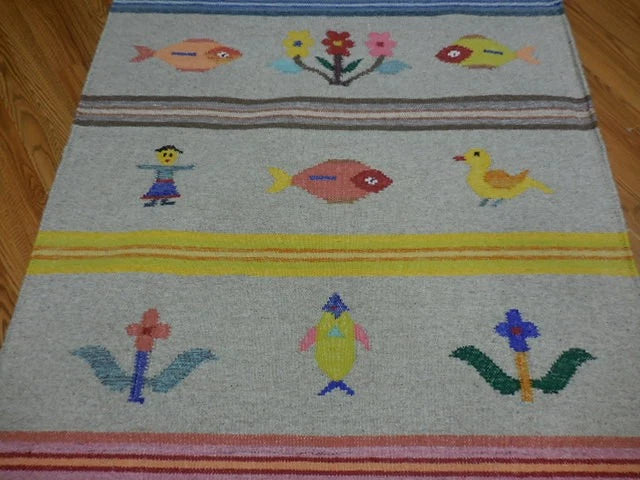 4' x 6' Ft. Fun Colorful Fish / Farm Design Turkish Oushak Hand Knotted Kilim Wool Area Rug - BR3051