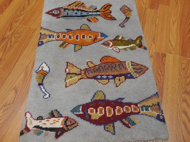 2' x 3' Ft. Fun Fish/Sea Design Turkish Oushak Bohemian Hand Knotted Wool Area Rug - BR2658