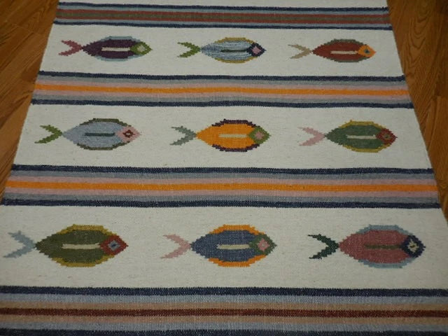 4' x 6' Ft. Fun Colorful Fish Design Turkish Oushak Kilim Hand Knotted Wool Area Rug – BR30266