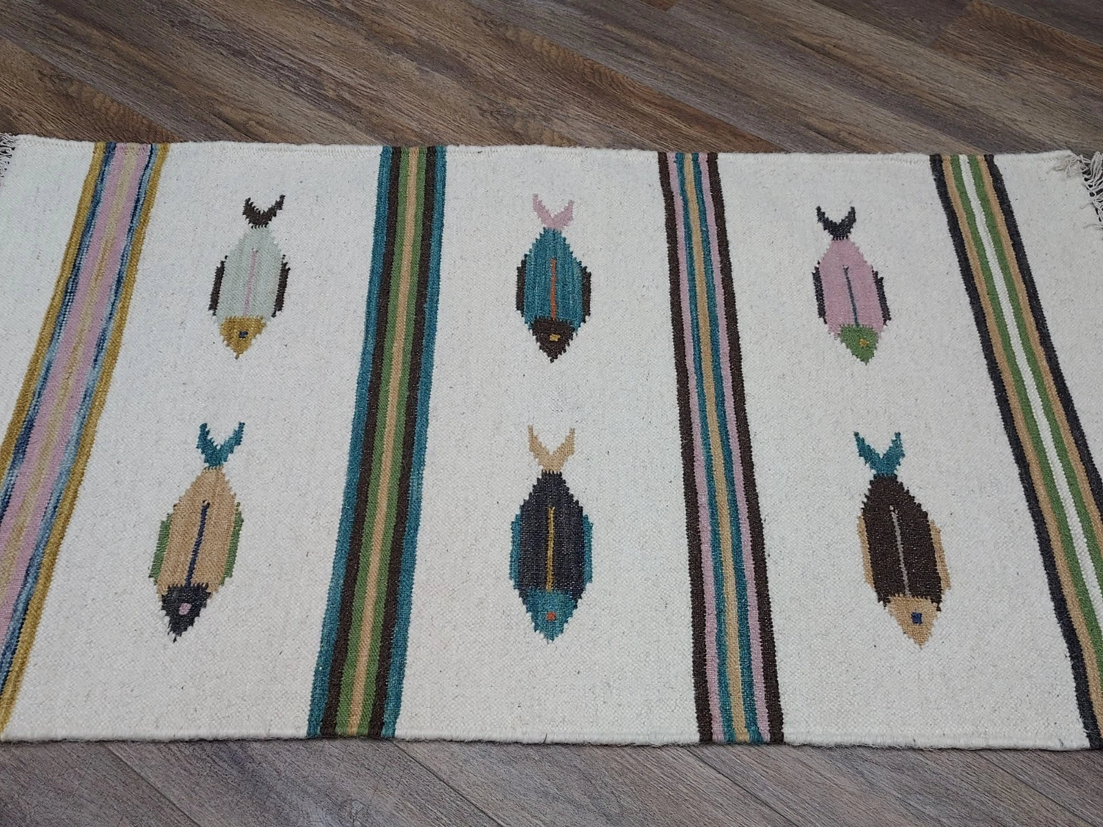 3' x 5' Ft. Fun Colorful Fish Design Turkish Oushak Kilim Hand Knotted Wool Area Rug – BR3028
