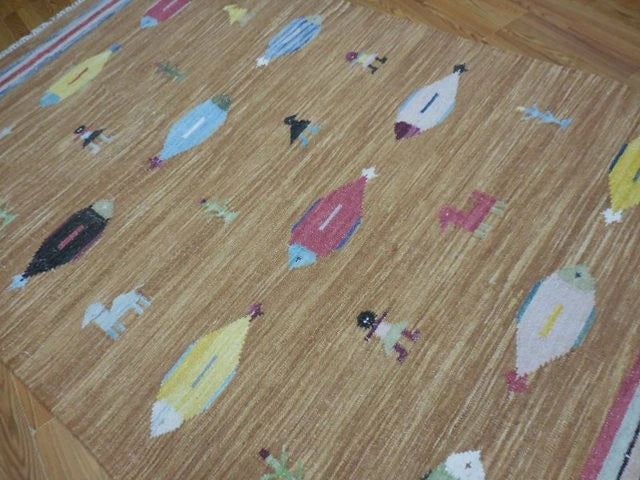 5' x 8' Ft. Fun Colorful Fish / Farm Design Turkish Oushak Hand Knotted Wool Area Rug - BR3063