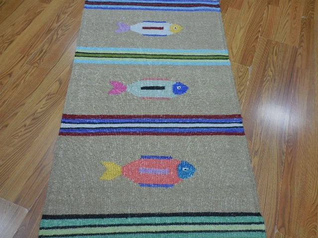 2.6' x 6' Ft. Fun Colorful Fish Design Turkish Hand Knotted Wool Rug / Runner - BR3054