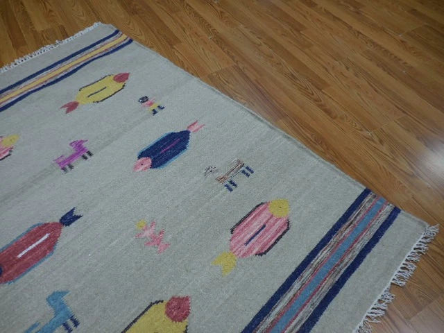 4' x 6' Ft. Fun Colorful Fish Design Turkish Oushak Hand Knotted Kilim Wool Area Rug - BR3027