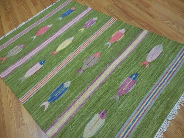 4' x 6' Ft. Fun Colorful Fish Design Turkish Oushak Hand Knotted Wool Area Rug – BR3056
