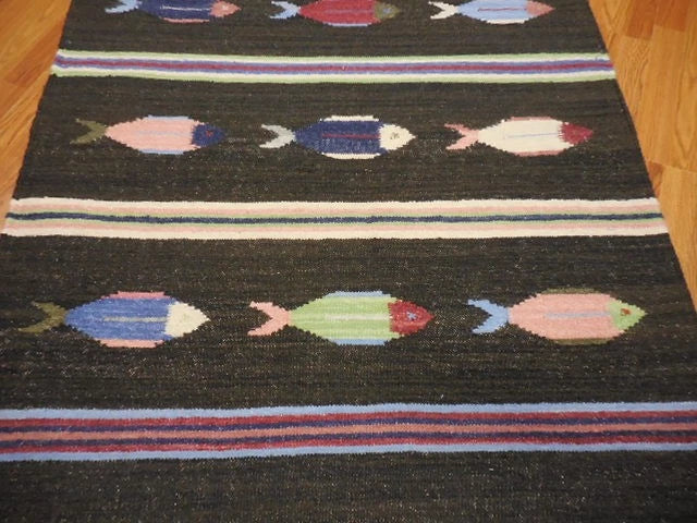 4' x 6' Ft. Fun Colorful Contemporary Fish Design Turkish Oushak Kilim Hand Knotted Wool Area Rug – BR3060