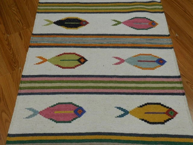 3' x 5' Ft. Fun Colorful Contemporary Fish Design Turkish Oushak Kilim Hand Knotted Wool Area Rug – BR3100