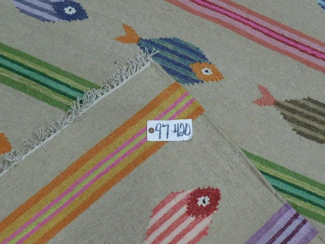 4' x 6' Ft. Fun Colorful Fish Design Turkish Oushak Kilim Hand Knotted Wool Area Rug – BR3053