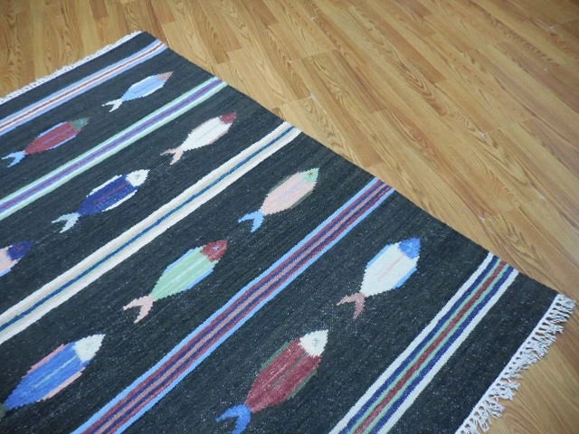 4' x 6' Ft. Fun Colorful Contemporary Fish Design Turkish Oushak Kilim Hand Knotted Wool Area Rug – BR3060