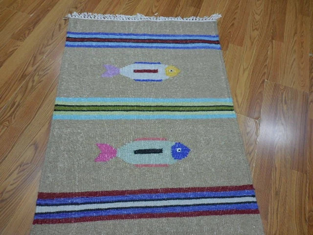 2.6' x 6' Ft. Fun Colorful Fish Design Turkish Hand Knotted Wool Rug / Runner - BR3054