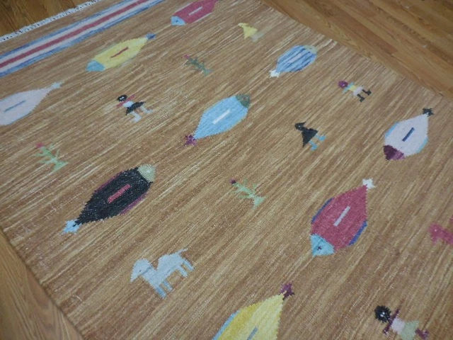 5' x 8' Ft. Fun Colorful Fish / Farm Design Turkish Oushak Hand Knotted Wool Area Rug - BR3063