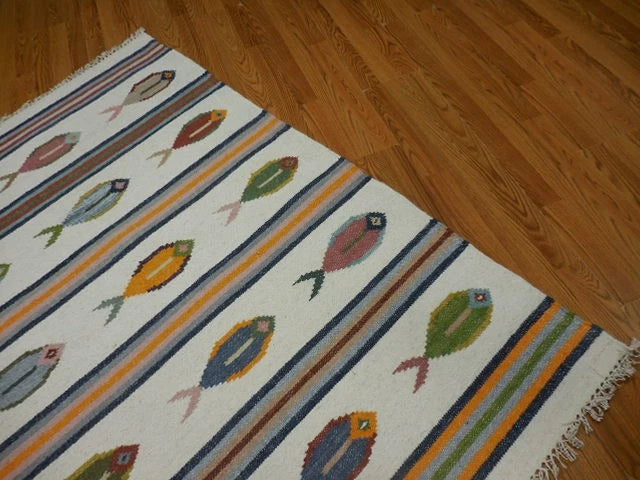 4' x 6' Ft. Fun Colorful Fish Design Turkish Oushak Kilim Hand Knotted Wool Area Rug – BR30266