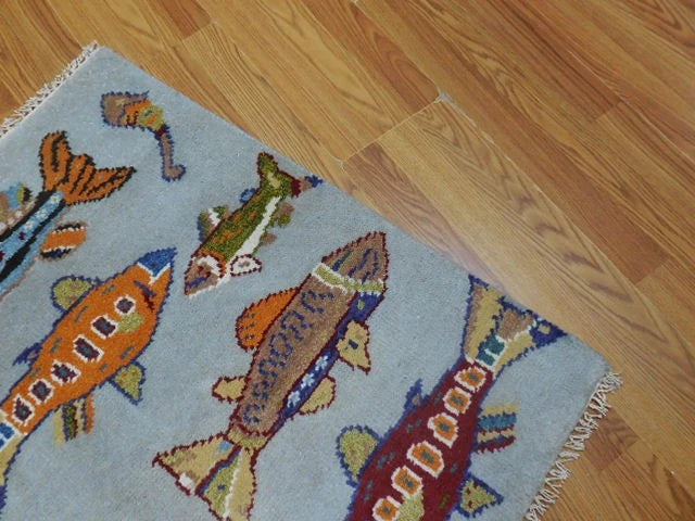 2' x 3' Ft. Fun Fish/Sea Design Turkish Oushak Bohemian Hand Knotted Wool Area Rug - BR2658