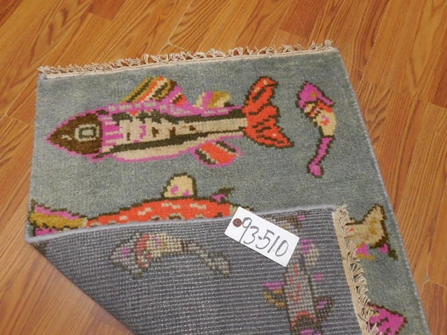 2' x 3' Ft. Fun Fish/Sea Design Turkish Oushak Bohemian Hand Knotted Wool Area Rug - BR2671