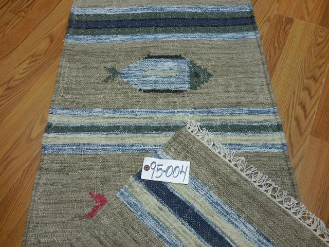 2' x 6' Ft. Fun Colorful Fish Design Turkish Hand Knotted Kilim Wool Rug / Runner - BR3024