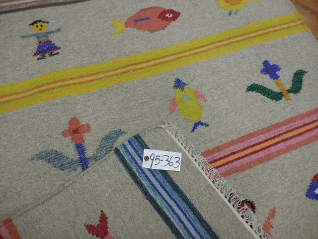 4' x 6' Ft. Fun Colorful Fish / Farm Design Turkish Oushak Hand Knotted Kilim Wool Area Rug - BR3051