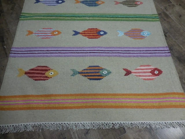 4' x 6' Ft. Fun Colorful Fish Design Turkish Oushak Kilim Hand Knotted Wool Area Rug – BR3053