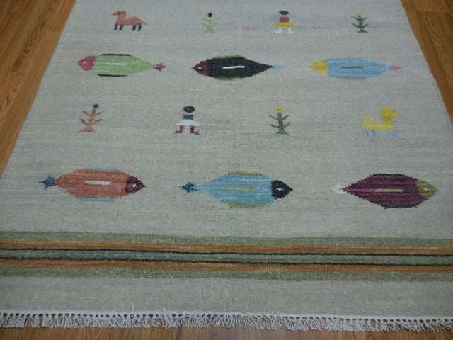 5' x 8' Ft. Fun Colorful Fish / Farm Design Turkish Oushak Hand Knotted Wool Area Rug - BR3064