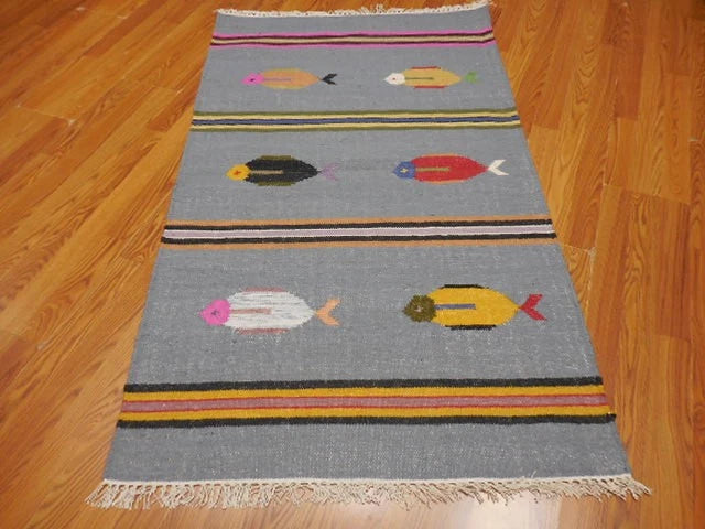 3' x 5' Ft. Fun Colorful Fish Design Turkish Oushak Kilim Hand Knotted Wool Area Rug – BR3038