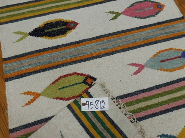 3' x 5' Ft. Fun Colorful Contemporary Fish Design Turkish Oushak Kilim Hand Knotted Wool Area Rug – BR3100