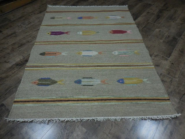 4' x 6' Ft. Fun Colorful Fish Design Turkish Oushak Hand Knotted Wool Area Rug – BR2648
