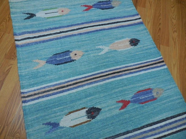 3' x 5' Ft. Fun Colorful Fish Design Turkish Oushak Kilim Hand Knotted Wool Area Rug – BR3030