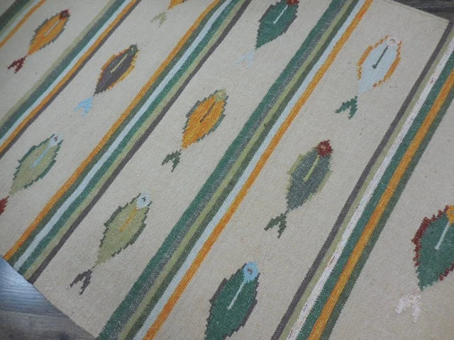 4' x 6' Ft. Fun Colorful Fish Design Turkish Oushak Kilim Hand Knotted Wool Area Rug – BR3047