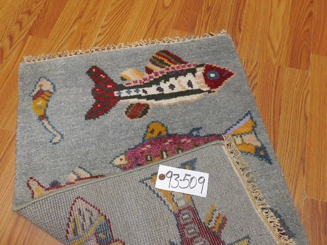 2' x 3' Ft. Fun Fish/Sea Design Turkish Oushak Bohemian Hand Knotted Wool Area Rug - BR2672