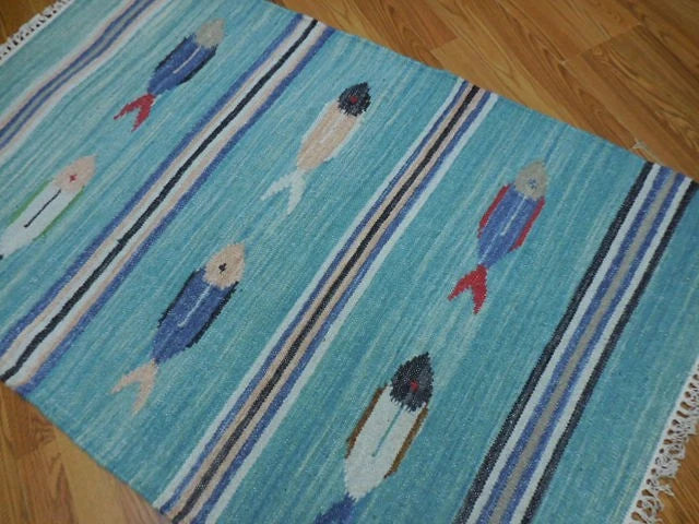 3' x 5' Ft. Fun Colorful Fish Design Turkish Oushak Kilim Hand Knotted Wool Area Rug – BR3030