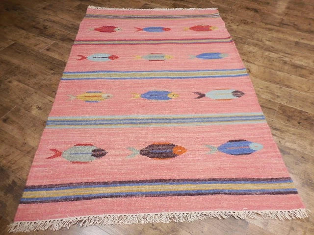 4' x 6' Ft. Fun Colorful Fish Design Turkish Oushak Hand Knotted Wool Area Rug – BR2647